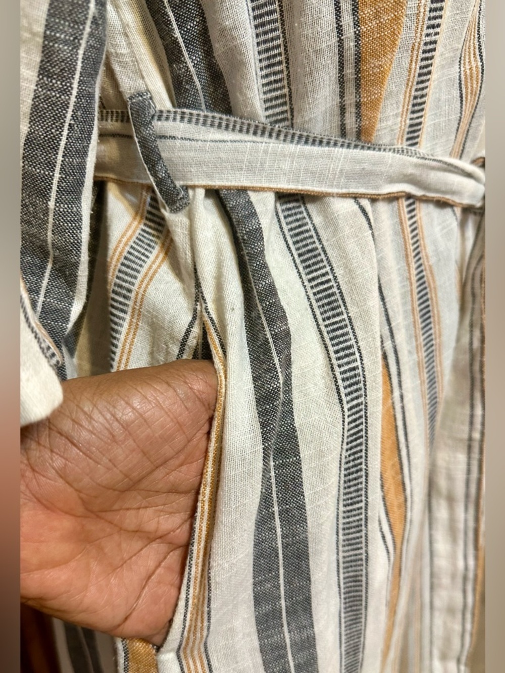 Maisie Resort Midi Dress Medium Stripe Cotton Pockets Belted Side Slit - Picture 3 of 11